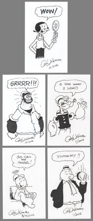 Lot #363 Geroge Wildman (5) Signed Popeye Sketches