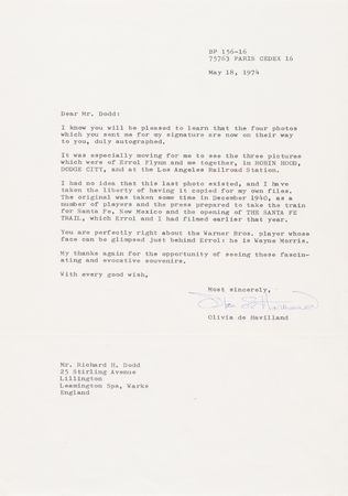 Lot #413 Olivia de Havilland Collection of (27) Typed Letters Signed on Her Life, Career, and Errol Flynn - Image 2
