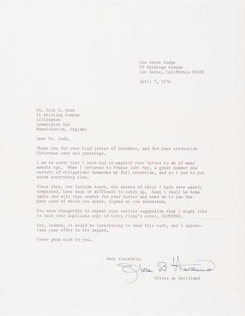 Lot #413 Olivia de Havilland Collection of (27) Typed Letters Signed on Her Life, Career, and Errol Flynn - Image 4