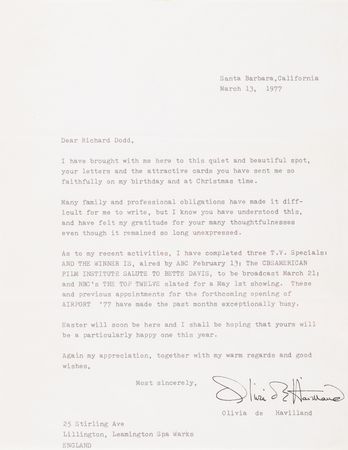 Lot #413 Olivia de Havilland Collection of (27) Typed Letters Signed on Her Life, Career, and Errol Flynn - Image 5