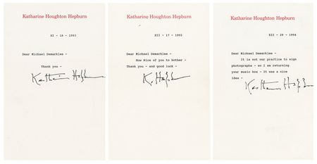 Lot #427 Katharine Hepburn (3) Typed Letters