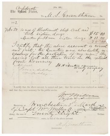 Lot #263 Turner Ashby Civil War-Dated Document