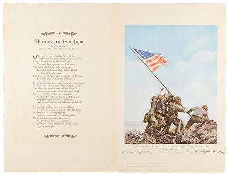 Lot #116 Iwo Jima Flag-Raisers Oversized Signed Colorized Print - Image 1