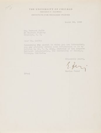 Lot #101 Enrico Fermi Typed Letter Signed on