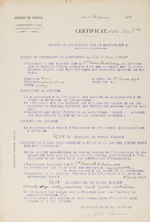 Lot #235 Marie Curie Document Signed -