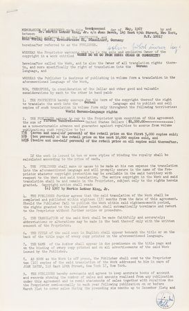 Lot #224 Martin Luther King, Jr. Document Signed for a German Translation of Where Do We Go from Here - Image 2