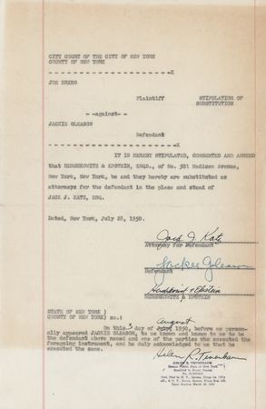 Lot #418 Jackie Gleason Signed Legal Document