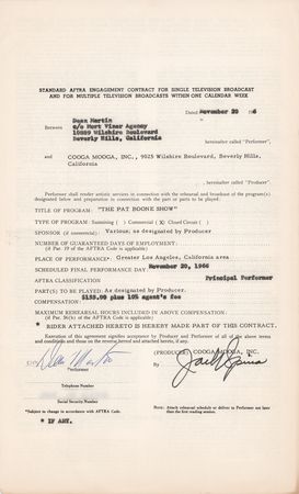 Lot #438 Dean Martin Signed Television Contract -