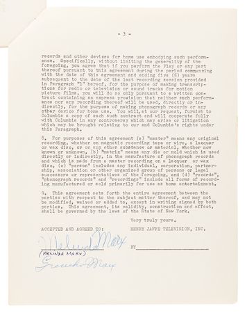 Lot #441 Groucho (2) and Gummo Marx (1) Signed Television Contracts for 'The Mikado' (Bell Telephone Hour, 1960) - Image 3