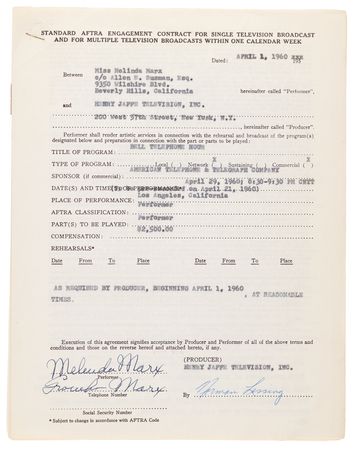 Lot #441 Groucho (2) and Gummo Marx (1) Signed Television Contracts for 'The Mikado' (Bell Telephone Hour, 1960) - Image 4