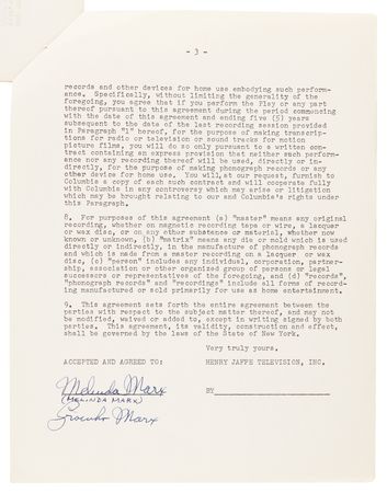 Lot #441 Groucho (2) and Gummo Marx (1) Signed Television Contracts for 'The Mikado' (Bell Telephone Hour, 1960) - Image 5