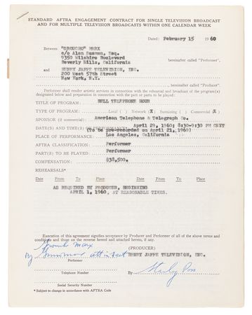 Lot #441 Groucho (2) and Gummo Marx (1) Signed Television Contracts for 'The Mikado' (Bell Telephone Hour, 1960) - Image 6