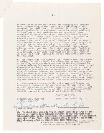 Lot #441 Groucho (2) and Gummo Marx (1) Signed Television Contracts for 'The Mikado' (Bell Telephone Hour, 1960) - Image 7