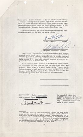 Lot #383 Noel Coward Signed Contract for the