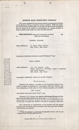 Lot #383 Noel Coward Signed Contract for the Production of 'Hay Fever' (1970) - Image 2