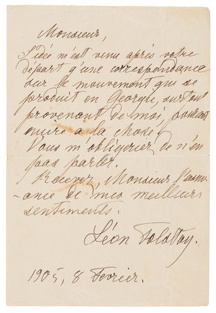Lot #377 Leo Tolstoy Autograph Letter Signed on