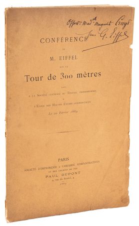 Lot #339 Gustave Eiffel Signed Booklet on the Eiffel Tower - 