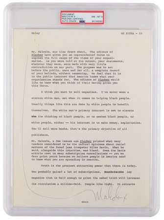 Lot #225 Malcolm X Signed Page for Alex Haley’s