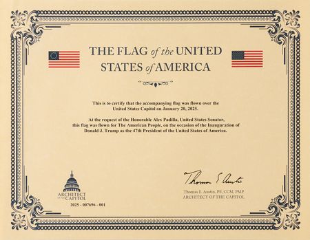 Lot #197 Donald Trump 2025 U.S. Capitol-Flown Inauguration Flag - Image 2
