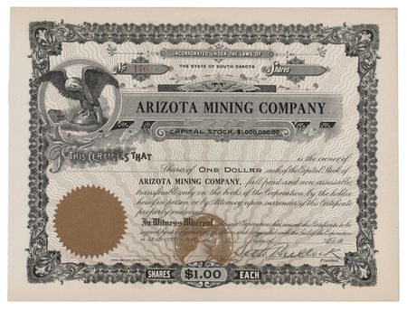 Lot #258 Seth Bullock Signed Stock Certificate for