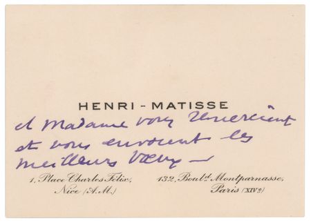 Lot #347 Henri Matisse Handwritten Note on Calling