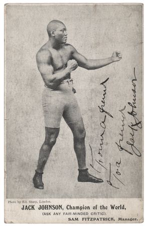 Lot #464 Jack Johnson Signed Postcard