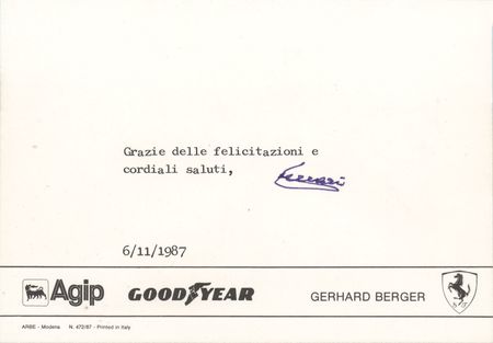 Lot #470 Enzo Ferrari Typed Note Signed
