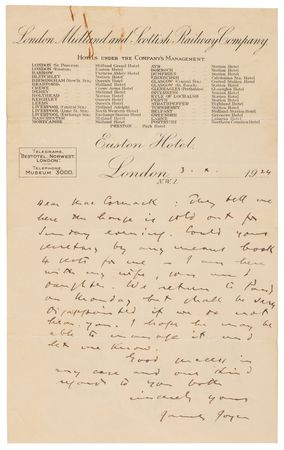 Lot #371 James Joyce Autograph Letter Signed to