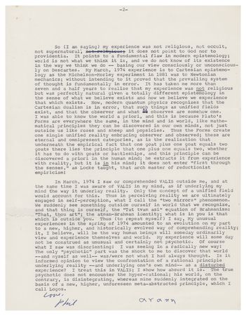 Lot #367 Philip K. Dick Typed Letter Signed on VALIS: 