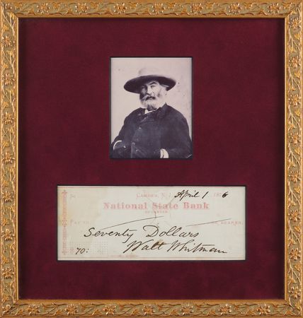 Lot #391 Walt Whitman Signed Check