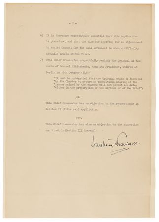 Lot #123 Hartley Shawcross Signed Nuremberg Indictment for Nazi Propagandist Julius Streicher, with Nuremberg Prison Roster Signed by Burton C. Andrus - Image 3