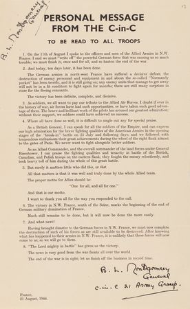Lot #63 Field Marshal Bernard Law Montgomery's Signed Wartime Personal Messages to the Eighth Army and 21 Army Group — 