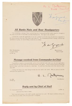 Lot #63 Field Marshal Bernard Law Montgomery's Signed Wartime Personal Messages to the Eighth Army and 21 Army Group — 