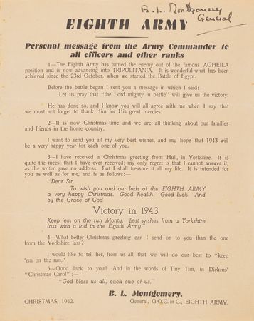 Lot #63 Field Marshal Bernard Law Montgomery's Signed Wartime Personal Messages to the Eighth Army and 21 Army Group — 