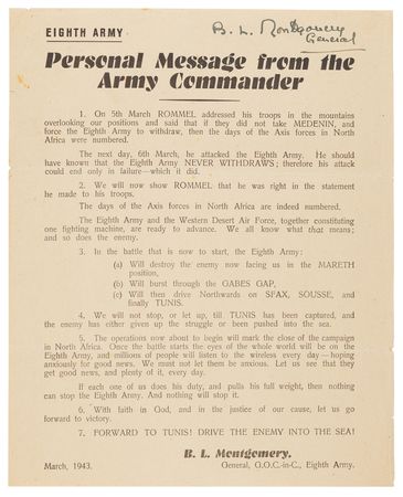 Lot #63 Field Marshal Bernard Law Montgomery's Signed Wartime Personal Messages to the Eighth Army and 21 Army Group — 