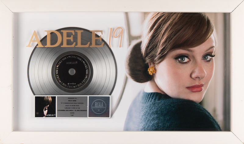 Lot 7469 Adele RIAA Platinum Sales Award for '19'