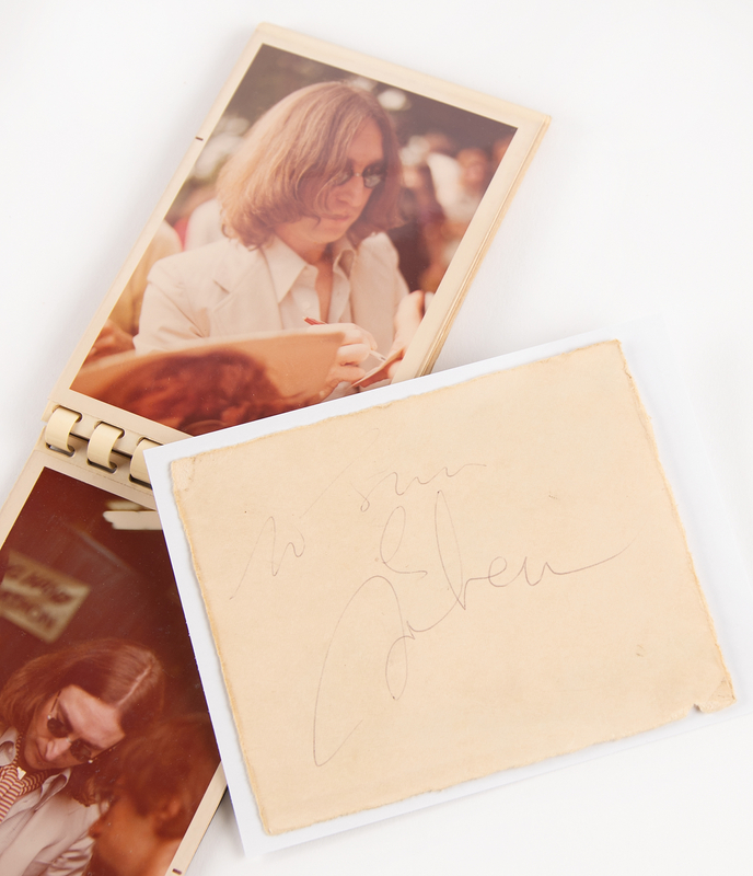 Lot 7017 Beatles: John Lennon Signature with (19) Candid Photographs from the 1975 WFIL Helping Hand Marathon