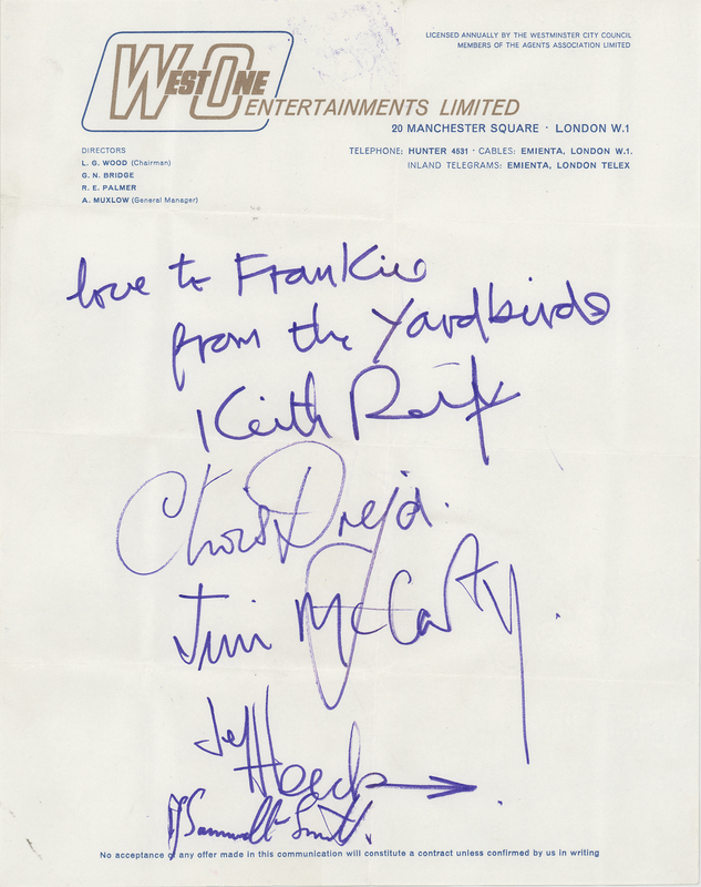 Lot 7284 The Yardbirds Signatures