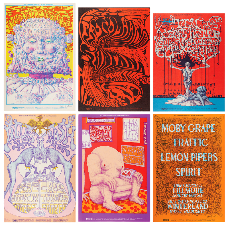 Lot 7306 Fillmore: (6) Bill Graham Concert Posters Signed by Artist Lee Conklin, with Buddy Guy, Iron Butterfly, Santana, and Traffic