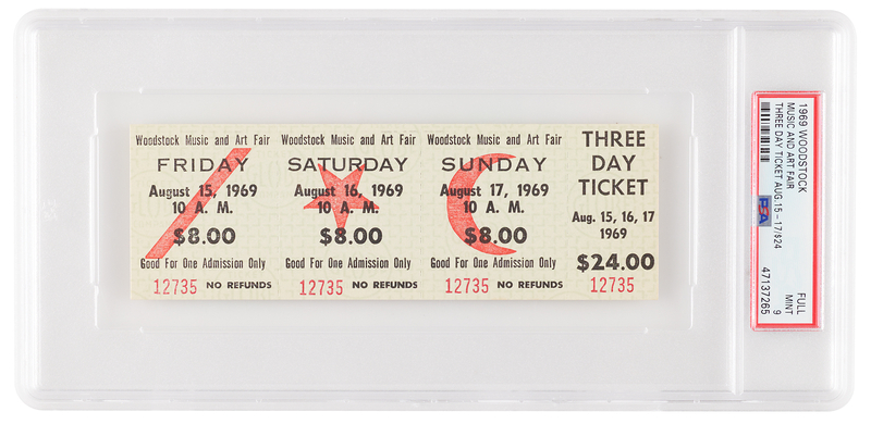 Lot 7281 Woodstock Three-Day Admission Ticket – PSA MINT 9