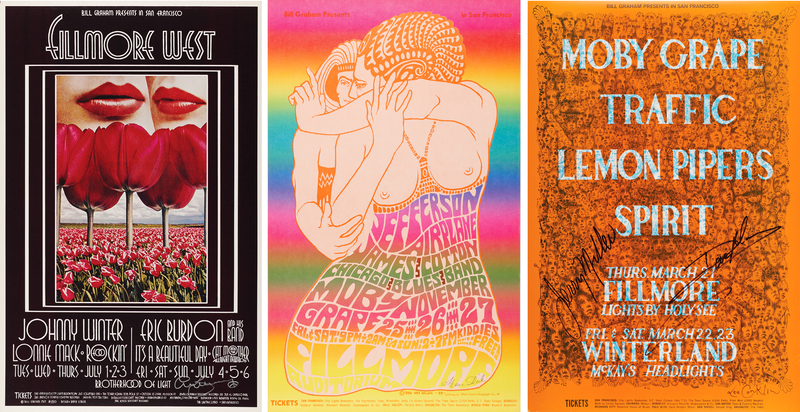Lot 7295 Fillmore: (3) Bill Graham Posters Signed by Grace Slick, Dave Mason, and Eric Burdon