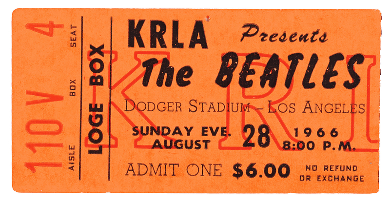 Lot 7056 Beatles 1966 Dodger Stadium Concert Ticket Stub