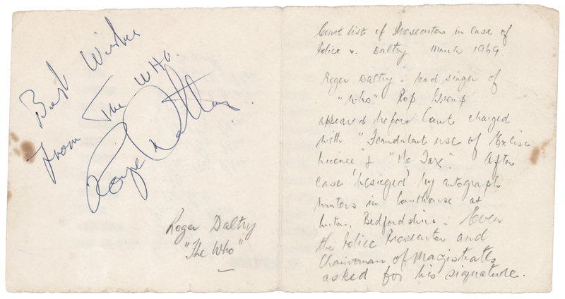 Lot 7150 Roger Daltrey Signature