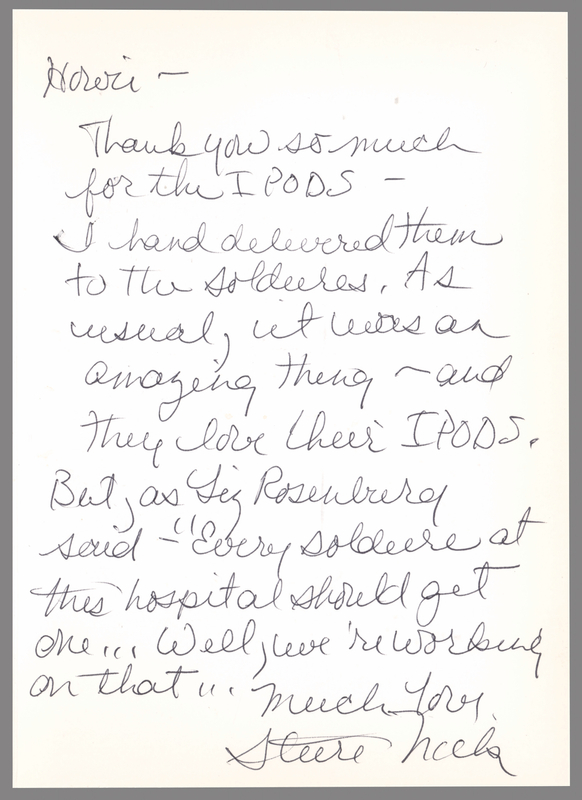 Lot 7427 Fleetwood Mac: Stevie Nicks Autograph Letter Signed - Thanking the President of Reprise Records for Supplying iPods for Soldiers
