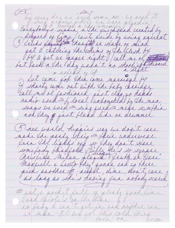 Lot 7452 Prince Partial Handwritten Song Lyrics for 'Ol’ Skool Company'