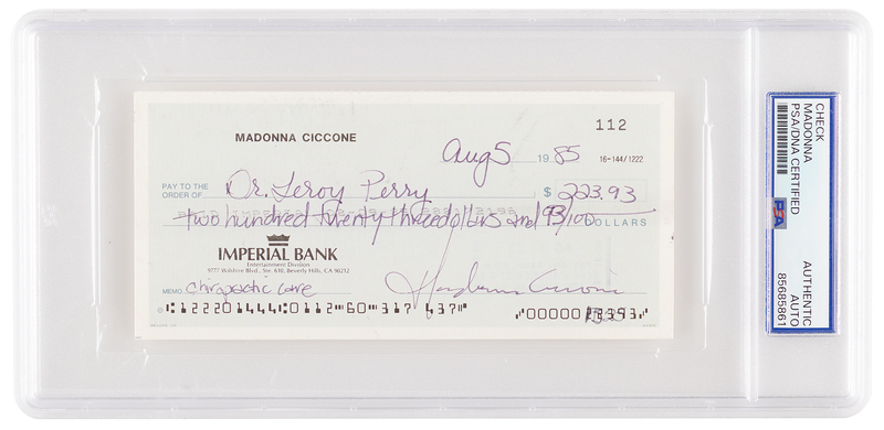 Lot 7468 Madonna Signed Check for 