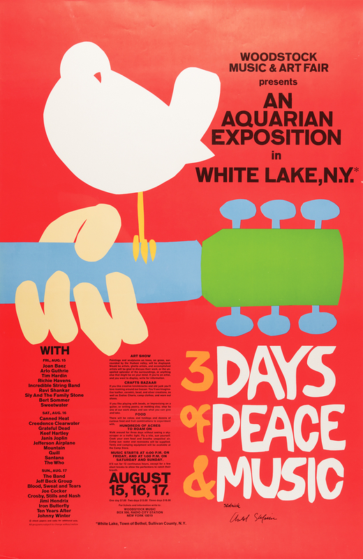 Lot 7282 Woodstock Music Festival Original Poster Signed by Artist Arnold Skolnick