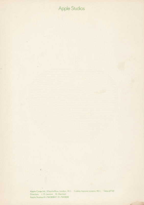 Lot 7061 Apple Studios Vintage Letterhead (Late 1960s/Early 1970s)