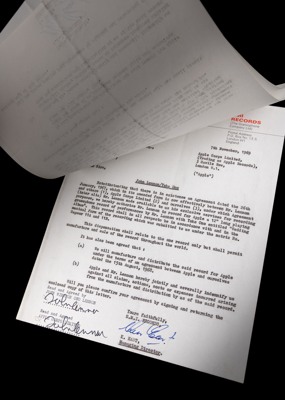 Lot 7016 John Lennon Twice-Signed Contract with EMI Records for the 1969 Lennon-Ono Release, 'Wedding Album'