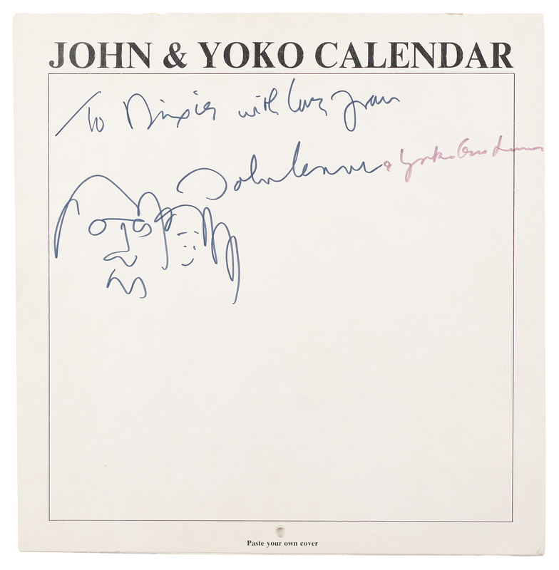 Lot 7015 John Lennon and Yoko Ono Signed 1970 'John & Yoko Calendar' with (2) Original Sketches by Lennon
